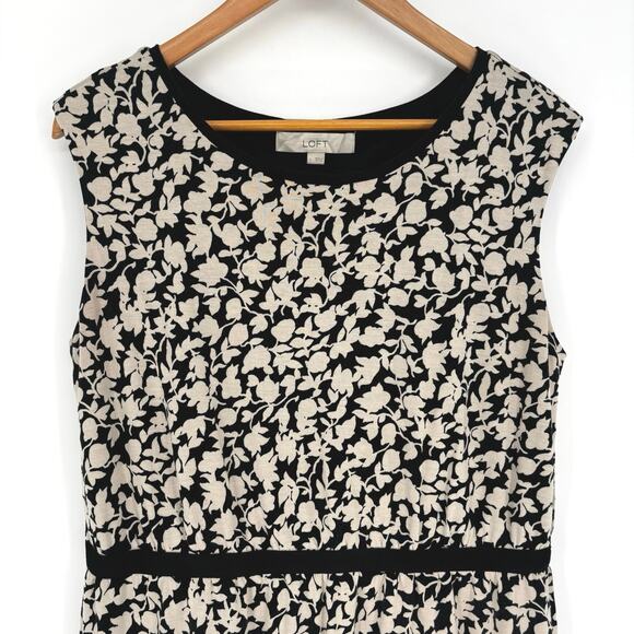Loft Black and Cream Floral Sleeveless Sheath Dress Size L - Picture 2 of 6